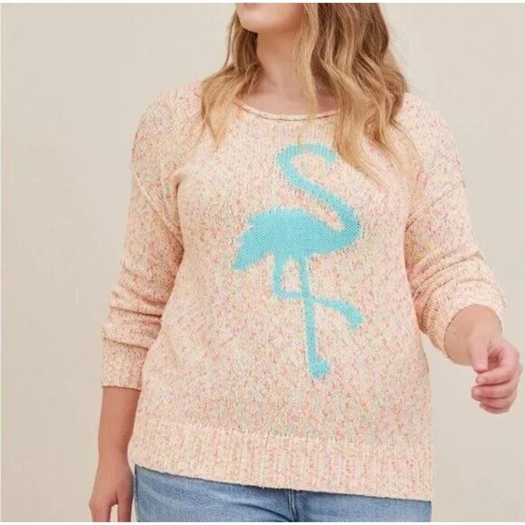 Torrid Flamingo Sweater Women's 2XL Summer Pullover Pink Marled Cotton Beach Top - Picture 1 of 5
